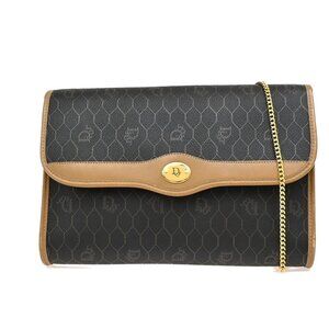 CHRISTIAN DIOR Logos Honeycomb Chain Shoulder Bag PVC Leather Brown Gold 38EF277
